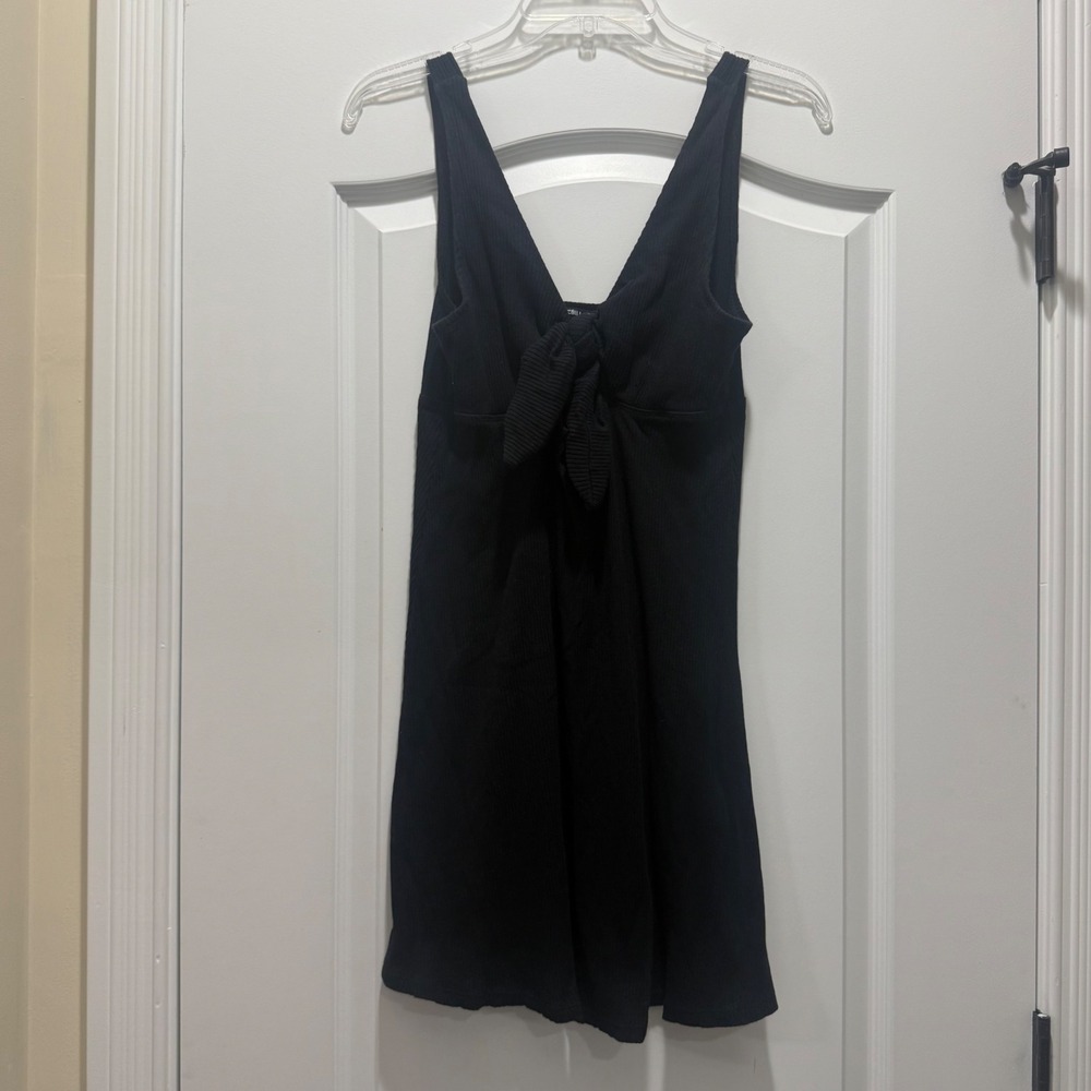 Billabong Womens Black Ribbed Tie Front V-Neck Sleeveless Mini Dress Large